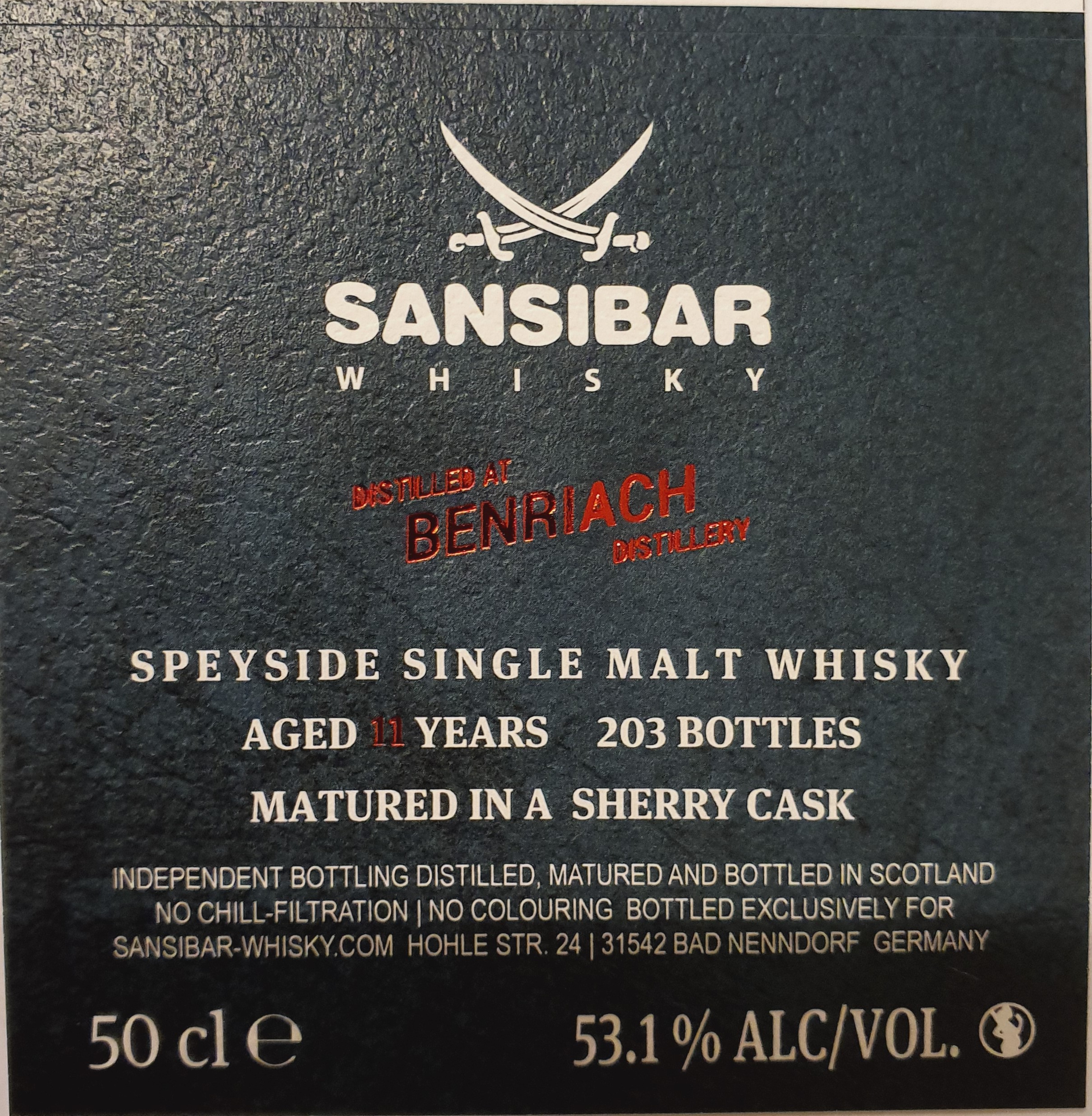 Benriach 11y - Sansibar Whisky Weihnachtsabfüllung 2019
