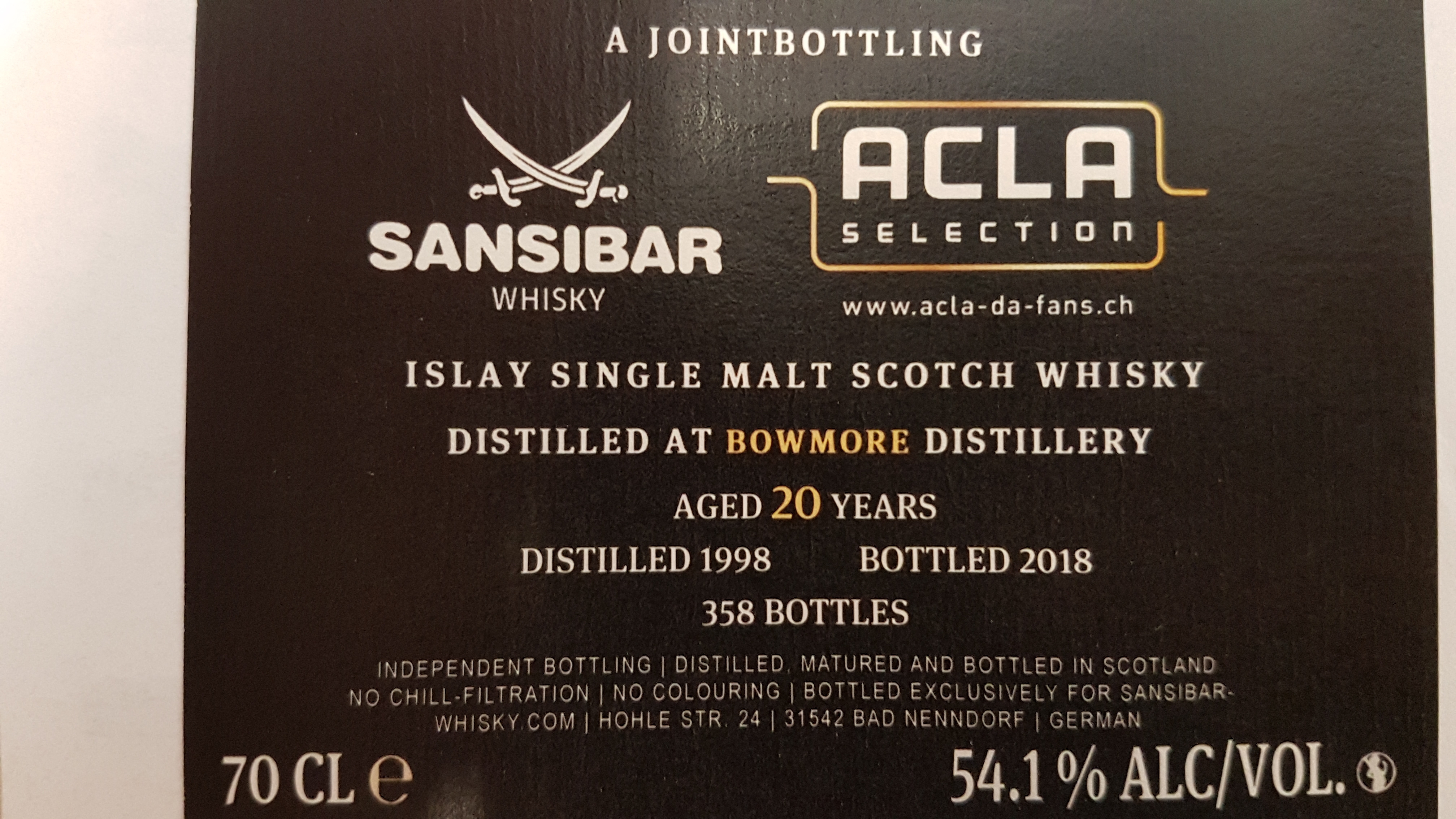 Bowmore 20y - Ship Label